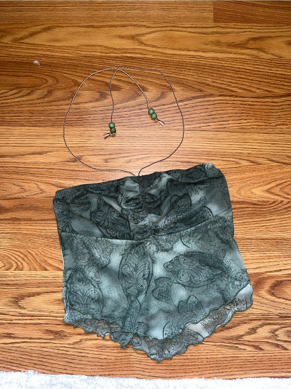 Strapless Green Paisley Lace Trim Bandeau Top - Women Intimates